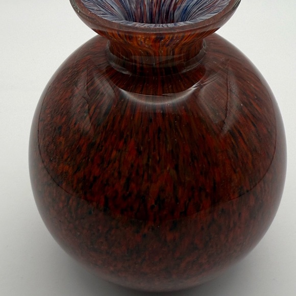 Vintage Splatter Vase Cased Blown Glass Round Globe Swirl 5” Decor MCM - Picture 7 of 8